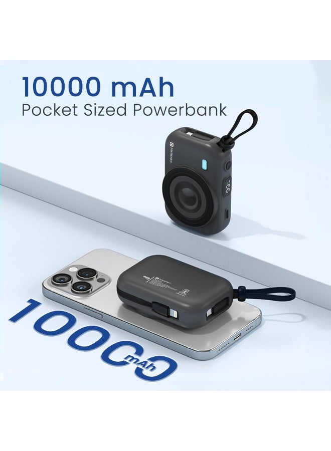 بورترونيكس Portronics Power Shutter 10000mAh 15W Magnetic Wireless Fast Charging Powerbank with in-Built Type C & 8 Pin Cable, 22.5W Type C PD Output, Type C Bidirectional Port, LED Display (Black) - Image 5